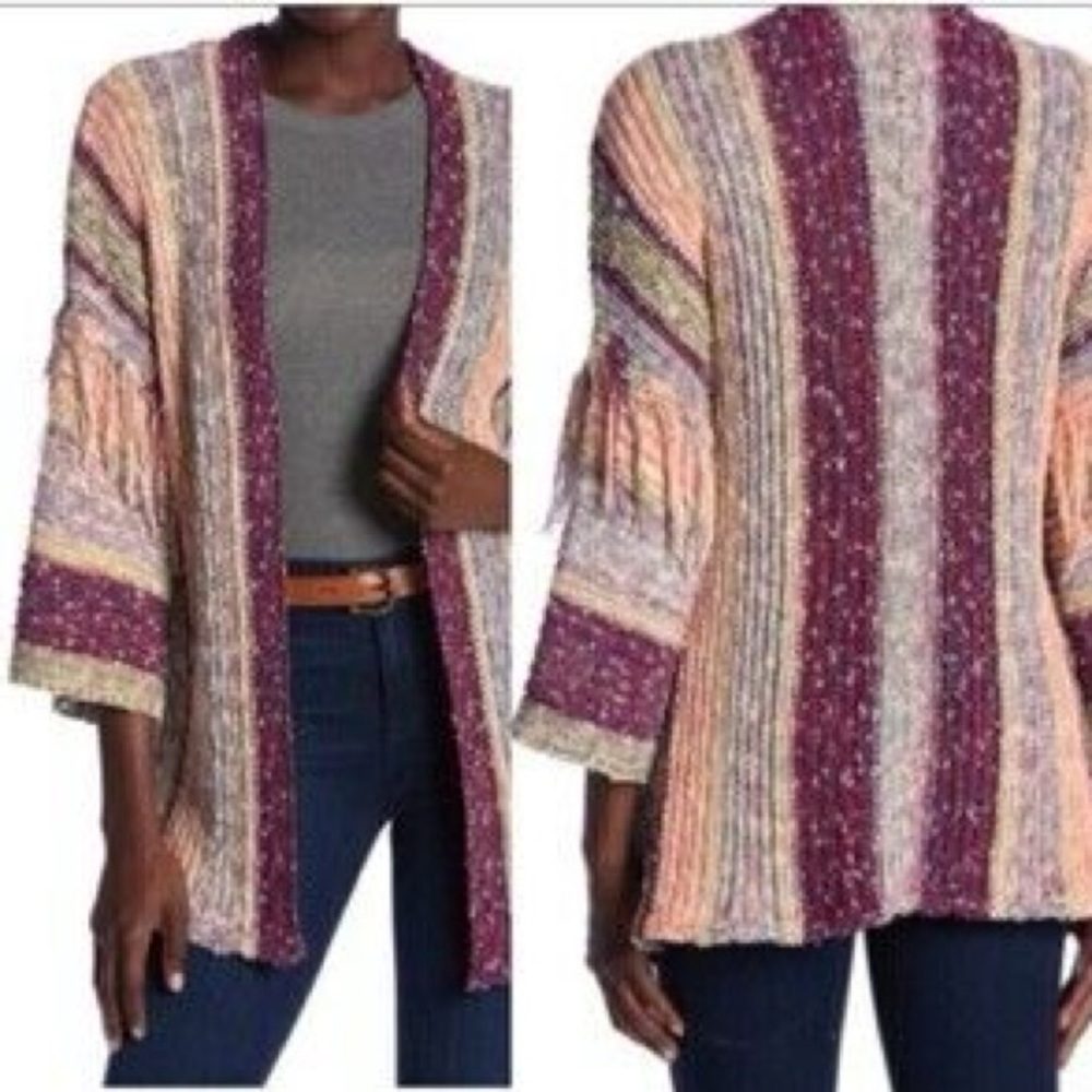 Flying Tomato Chunky Knit Fringe Cardigan Boho Western Festival Coastal Wool M - Picture 4 of 9